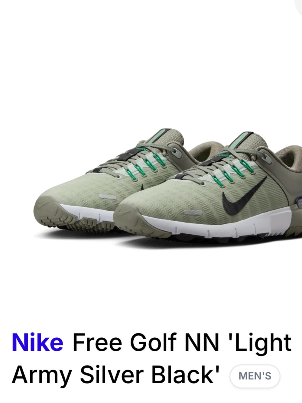 Nike Free Golf NN in Light Army and Black with Mint Accents